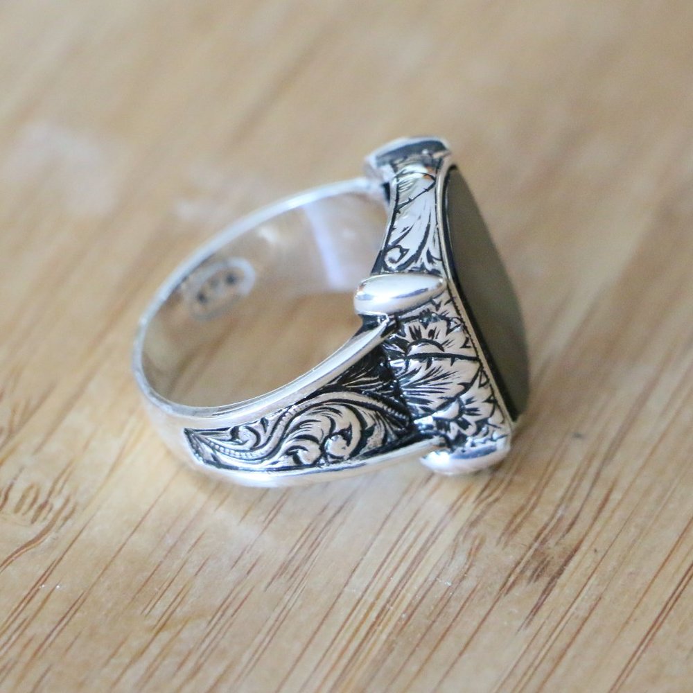 925 Sterling Silver Men's Rings with Black Onyx - Picture 5 of 8